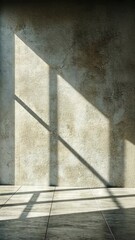 Poster - Bright sunlight filtering across white walled interior, casting long shadows on minimalist tiled flooring background video 4k