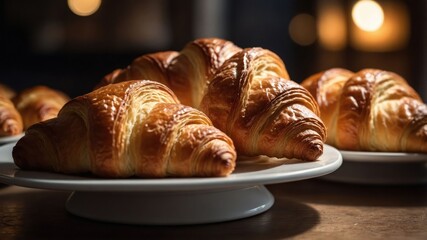 Wall Mural - A plate of golden croissants, showcasing their flaky texture and inviting appearance.