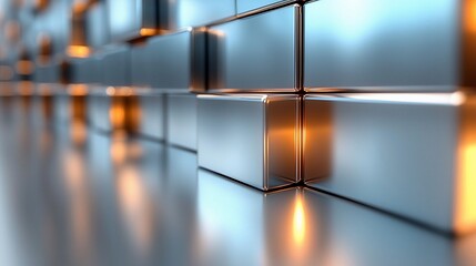 Poster - Abstract metallic blocks wall with glowing highlights.