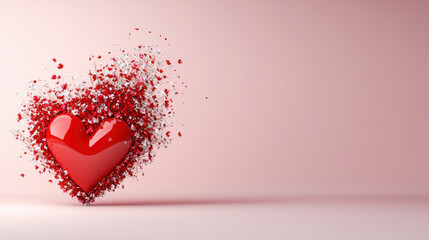 Poster - vibrant red heart bursting with small hearts and floral elements, symbolizing love and joy. This design evokes feelings of romance and celebration