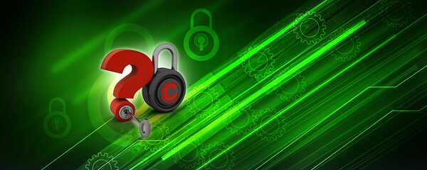 Poster - 3d rendering question mark with copyright lock

