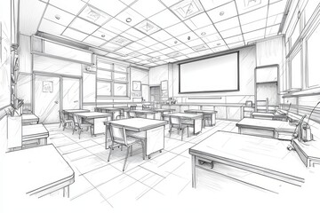 Poster - The conference hall sketch evolved into a real interior through 3D illustration