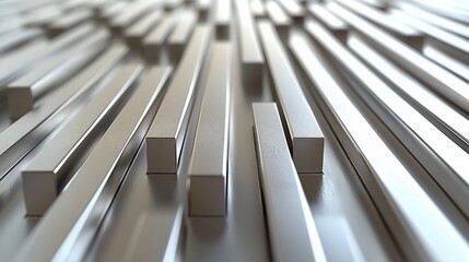 Poster - Abstract metallic background with rows of  parallel rectangular bars in perspective view.