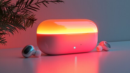 Poster - Illuminated wireless earbuds charging case.