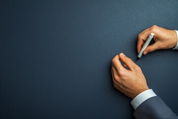 Fototapete - businessman with a pen, mimicking writing, with space for text.