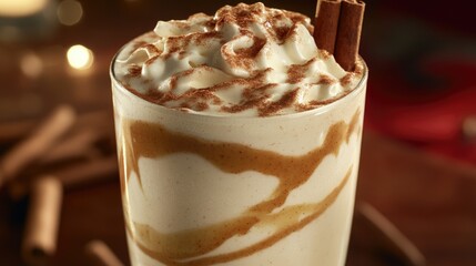 Wall Mural - A close-up shot of a drink with whipped cream and cinnamon on top