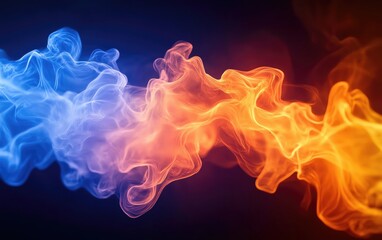 Poster - Vibrant swirls of blue and orange smoke dance against a dark backdrop, creating a mesmerizing visual of flowing colors.