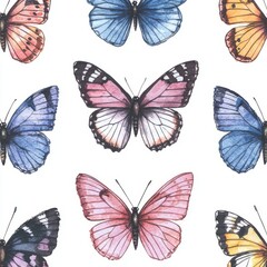 Poster - Vibrant watercolor butterflies painted on a white canvas.