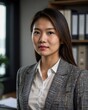 © Jzef - Photograph of a Confident Asian Businesswoman in Stylish Attire at a Modern Office Setting