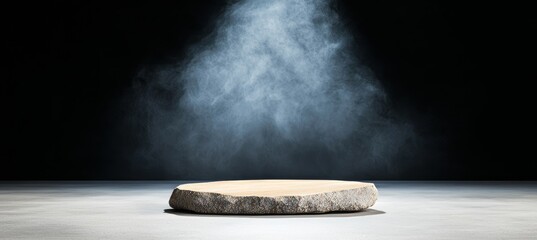 Poster - an abstract dark blue cement wall in a studio setting, where smoke ascends, creating an interior tex