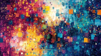 Poster - A digital abstract background with pixelated effects and a vibrant color palette, giving a modern and tech-inspired feel, perfect for digital art or social media.