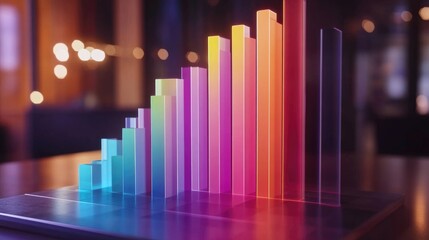 Poster - A dynamic D bar graph displayed on a digital screen, showcasing vibrant colors and varying heights, illustrating impressive business growth trends in a corporate environment.