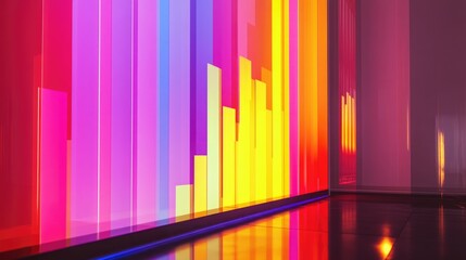 Poster - A dynamic D bar graph displayed on a digital screen, showcasing vibrant colors and varying heights, illustrating impressive business growth trends in a corporate environment.