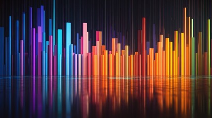 Poster - A dynamic D bar graph displayed on a digital screen, showcasing vibrant colors and varying heights, illustrating impressive business growth trends in a corporate environment.