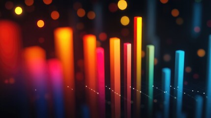 Poster - A dynamic D bar graph with colorful segments rising sharply against a dark background, symbolizing impressive business growth and financial success.
