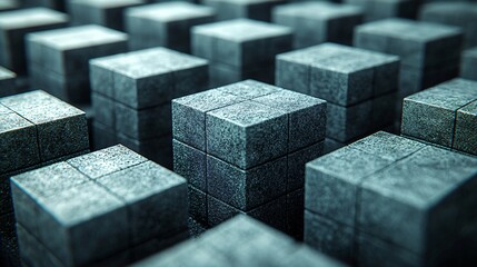 Wall Mural - Grey stone cubes, data structure, abstract background, technology concept