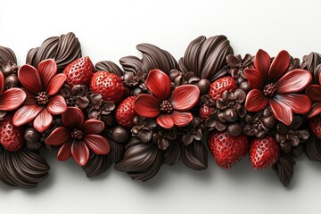 Sticker - chocolate strawberry decadence border, isolated on white background