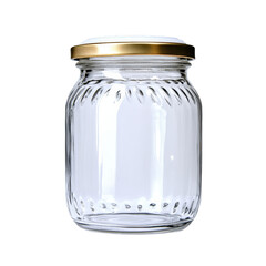 Poster - Glass jar with a gold lid placed on a wooden surface in a well-lit environment isolated on transparent background.