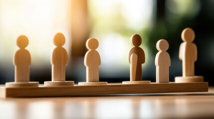 Poster - Wooden figures arranged on a table displaying craftsmanship and detail in natural material