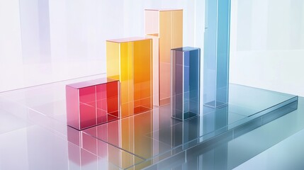 Poster - A multi-colored D bar chart displayed on a transparent digital board, illustrating business trends and data insights in a sleek, high-tech setting.