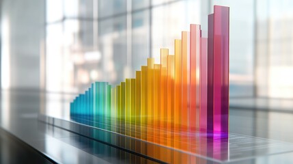 Poster - A multi-colored D bar chart displayed on a transparent digital board, illustrating business trends and data insights in a sleek, high-tech setting.