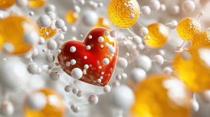 Poster - close up of heart surrounded by LDL and HDL molecules, symbolizing health. vibrant colors create dynamic and engaging visual