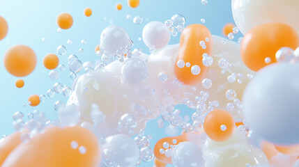 Poster - Dynamic visualization of cholesterol molecules with colorful spheres and bubbles, creating engaging scientific representation