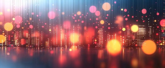 Poster - Blurred city skyline at night with bokeh lights.