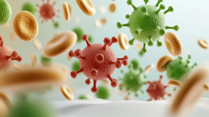 Fototapete - Vibrant illustration of cholesterol levels with red and green molecules, depicting health dynamics