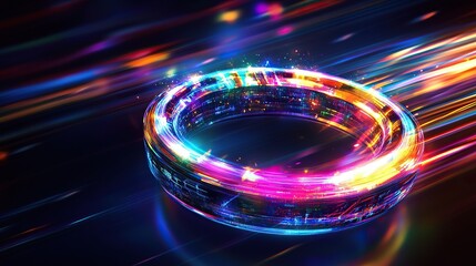 Leinwandbilder - A futuristic holographic ring glowing with vivid rainbow gradients
