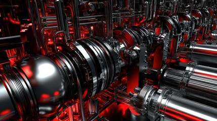 Poster - Intricate Metallic Engine Close Up Detailed Red Glowing Core