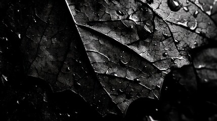 Poster - Dark Leaf Texture With Water Droplets