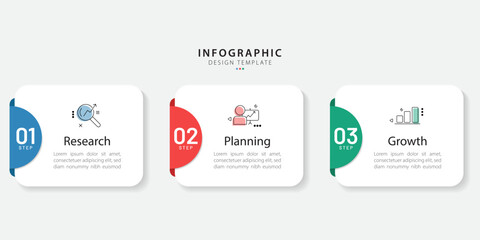 Fototapete - Business infographic template. 3 Step timeline journey. Process diagram, 3 options on white background, Infograph elements vector illustration.