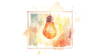 Aufkleber - A watercolor painting depicts a glowing lightbulb hanging within a framed, abstract watercolor background.