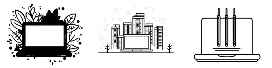 Poster - Modern laptop icon in a flat style, depicted alone on a white background.