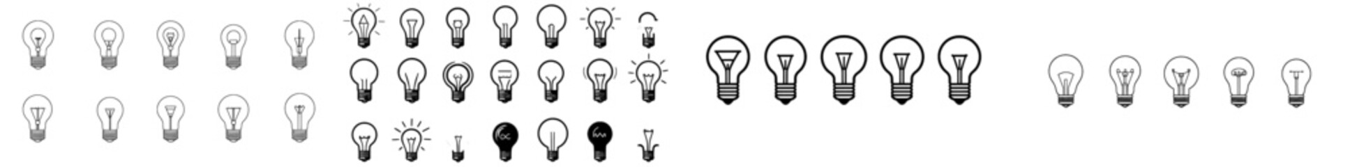 Wall Mural - A modern line icon of a light bulb, isolated on a white background, representing an idea, solution, or thinking concept. It features a lighting electric lamp, symbolizing electricity, shine, and a