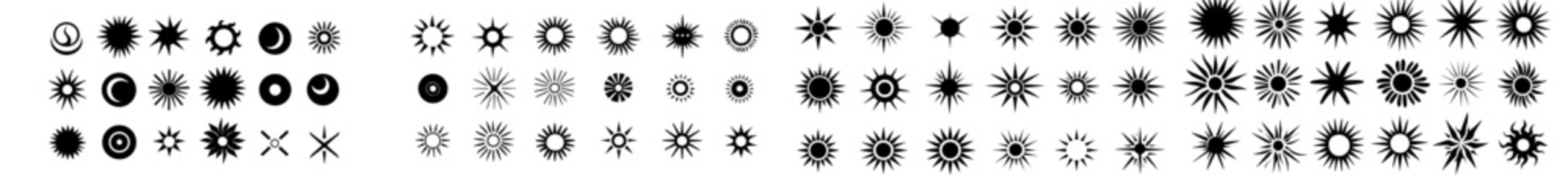 Poster - Sun icons modern symbol set. Black suns star icons collection. Summer, sunlight, nature, sky sunset and sunrise, half sun