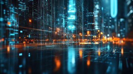 Aufkleber - Futuristic Cityscape Digital Data Streams Flowing