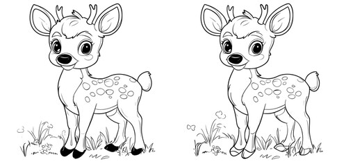 Wall Mural - This coloring page for children highlights a delightful Little Deer cartoon character with an endearing forest animal outline, blending fun and educational wildlife art in a playful and graceful