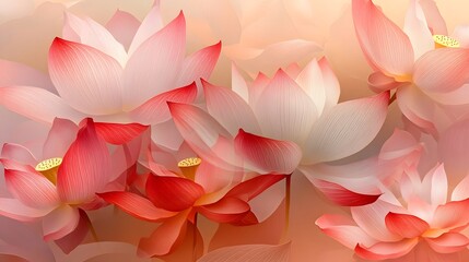 Poster - Delicate Blossoms of Lotus Flowers in Soft Gradients of Pink and White, Symbolizing Serenity and Peaceful Nature for a Calming Aesthetic