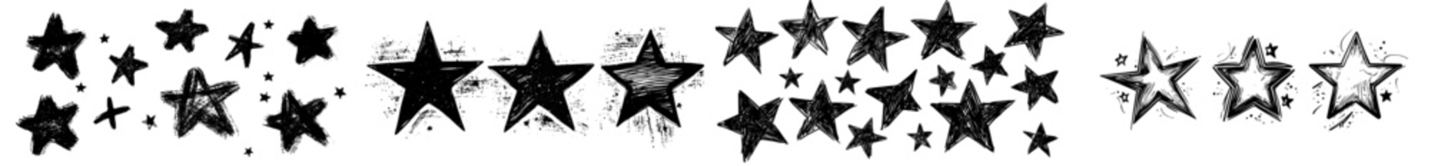 grunge black star brush strokes created with spray paint. a hand-drawn doodle star texture featuring