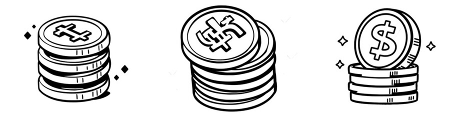 Poster - An artistic depiction of Chinese and Japanese currency symbols, with hand-drawn doodles of yuan and yen on a stack of coins.