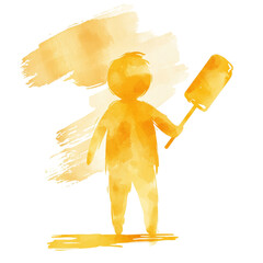 Poster - An abstract watercolor painting depicts a person in yellow hues holding a paddle against a white background.