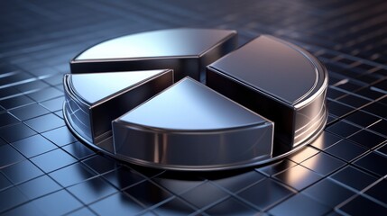 Poster - A sleek D circular graph with metallic segments, each slice slightly separated to emphasize its size, set against a futuristic background of glowing grids.