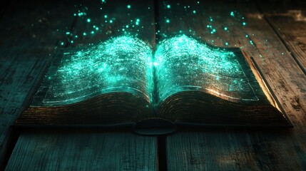 Aufkleber - Glowing Book Of Magic Mystical Teal Light