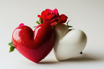 Wall Mural - Couple of decorative vases with heart shapes in red and white colors