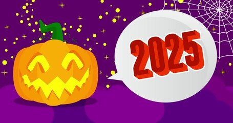 Poster - Animated Jack O' Lantern with number 2025. Halloween, Holiday cartoon.
