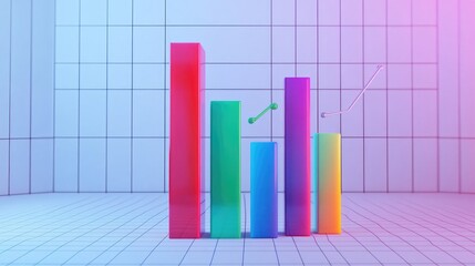 Poster - A vibrant D bar chart in blue, red, and green colors, with data labels floating above each bar, showing an upward trend on a white background with grid lines.
