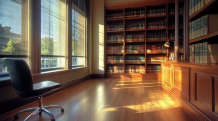 Poster - Sunlit Study With Large Bookcases And Office Chair