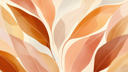 Leinwandbilder - Elegant abstract wallpaper design featuring soft, warm leaves in shades of orange and beige, creating soothing atmosphere